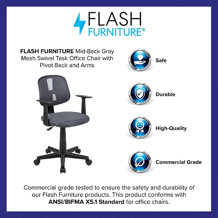 Flash Furniture Nylon Swivel Computer And Desk Chair, Gray (LF134AGY) 6 Flash Furniture Nylon Swivel Computer And Desk Chair, Gray (LF134AGY) - Image 4