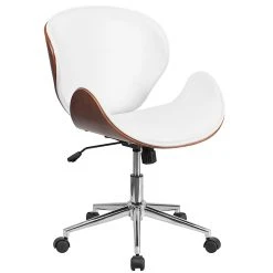 Flash Furniture Mid-Back Walnut Wood Swivel Conference Chair In White Leather (SDSDM22405WH)
