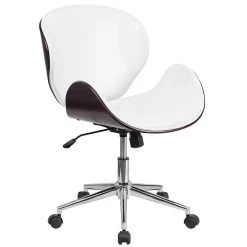 Flash Furniture SDSDM22405MAHWH Mid-Back Mahogany Wood Swivel Conference Chair In White Leather