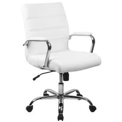 Flash Furniture Mid-Back Leather Executive Swivel Office Chair With Chrome Arms, White (GO-2286M-WH-GG)