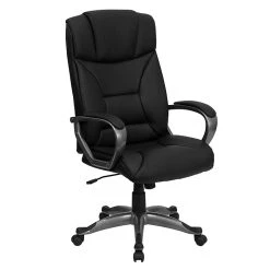 Flash Furniture High Back Leather Executive Office Swivel Chair With Titanium Nylon Loop Arms, Black