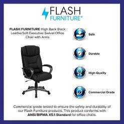 Flash Furniture High Back Leather Executive Office Swivel Chair With Titanium Nylon Loop Arms, Black -Office Chairs Shop unnamed file 2144