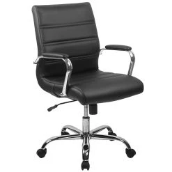 Flash Furniture Mid-Back Black Leather Executive Swivel Office Chair With Chrome Arms [GO-2286M-BK-GG]