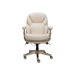 Serta Claremont Ergonomic Faux Leather Swivel Executive Chair With Back In Motion Technology, Ivory (44186C)