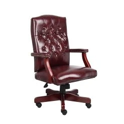 Boss Classic Vinyl Executive Oxblood Chair, Burgundy/Mahogany Finish Frame (B905-BY)