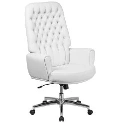 Flash Furniture High Back Traditional Tufted Leather Executive Swivel Chair With Arms (BT444WH)