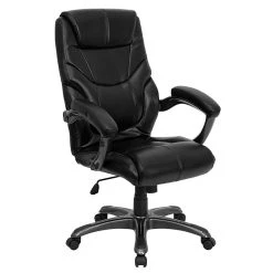 Flash Furniture 18 - 21.5''H High Back Leather Overstuffed Executive Office Chair, Black