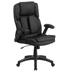 Flash Furniture Flash BT90275H Leather Extreme Comfort High Back Exec Swivel Office Chair W/Flip-Up Arms, Black