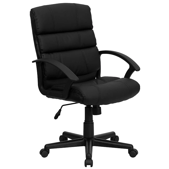 Flash Furniture Mid-Back Leather Office Chair, Black 3 Flash Furniture Mid-Back Leather Office Chair, Black