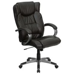 Flash Furniture High Back Leather Executive Office Chairs With Titanium Finish Loop Arms (BT9088BRN)