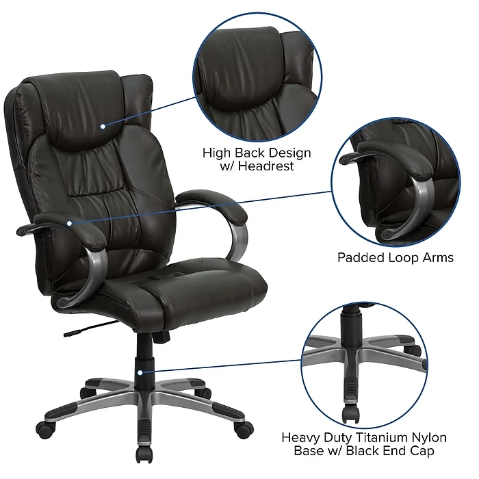 Flash Furniture High Back Leather Executive Office Chairs With Titanium Finish Loop Arms (BT9088BRN) 8 Flash Furniture High Back Leather Executive Office Chairs With Titanium Finish Loop Arms (BT9088BRN) - Image 6