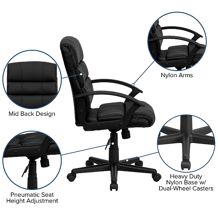 Flash Furniture Mid-Back Leather Office Chair, Black 9 Flash Furniture Mid-Back Leather Office Chair, Black - Image 7