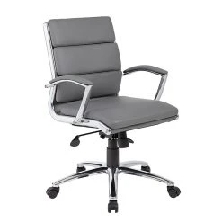 BOSS® Caresoft Plus Executive Series Mid Back Executive Chair With Metal Chrome Finish, Grey (B9476-GY)