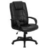 Flash Furniture High Back Leather Swivel Executive Office Chair With Padded Arms, Black
