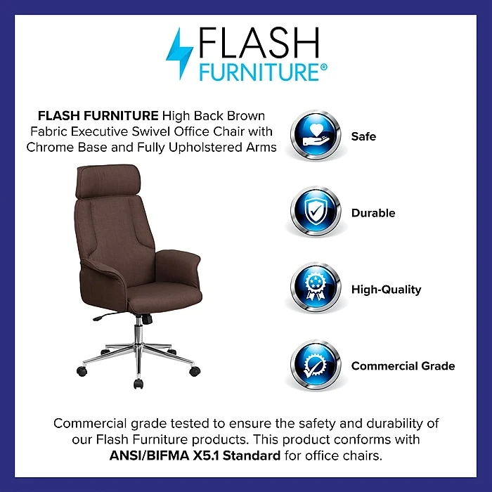 Flash Furniture High Back Fabric Executive Swivel Office Chair, Brown (CHCX0944HBN) 6 Flash Furniture High Back Fabric Executive Swivel Office Chair, Brown (CHCX0944HBN) - Image 4