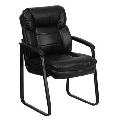 Flash Furniture Leather Mid Back Executive Side Chair With Sled Base, Black