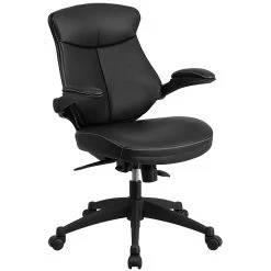 Flash Furniture Leather Mid-Back Exec Swivel Office Chair W/Back Angle Adj & Flip-Up Arms, Black (BLZP804)