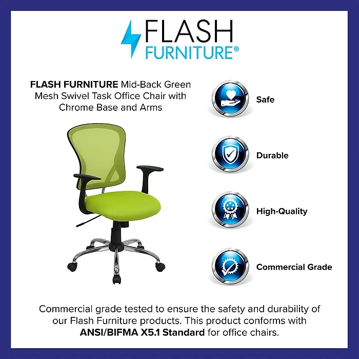Flash Furniture Mid-Back Office Chair, Green 6 Flash Furniture Mid-Back Office Chair, Green - Image 4