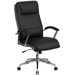 Flash Furniture High Back Designer Leather Executive Swivel Office Chair With Padded Arms And Chrome Base, Black (GO2192BK)