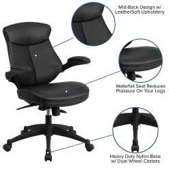 Flash Furniture Leather Mid-Back Exec Swivel Office Chair W/Back Angle Adj & Flip-Up Arms, Black (BLZP804) -Office Chairs Shop unnamed file 298