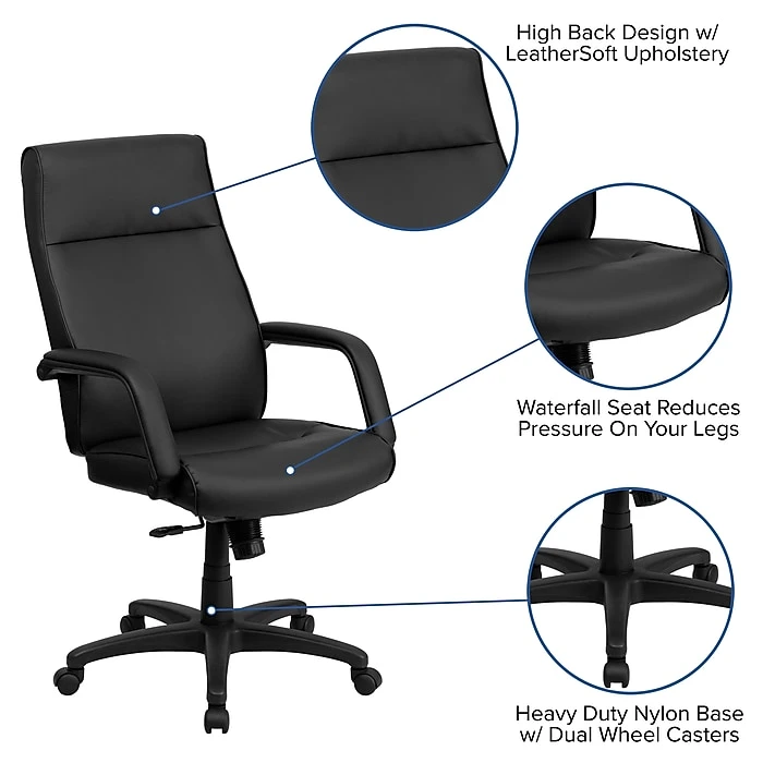 Flash Furniture High Back Leather Executive Office Chairs With Memory Foam Padding (BT90033HBK) 8 Flash Furniture High Back Leather Executive Office Chairs With Memory Foam Padding (BT90033HBK) - Image 6