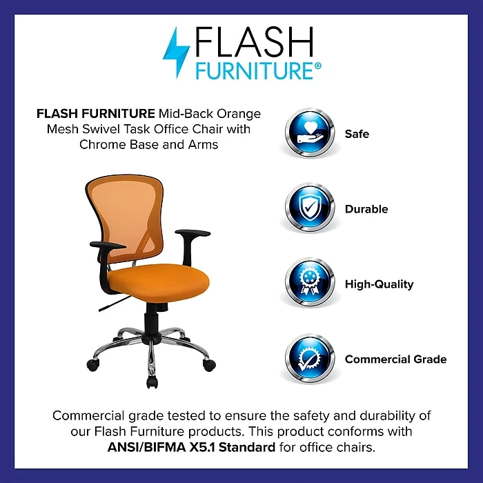 Flash Furniture Mid-Back Office Chair, Orange 6 Flash Furniture Mid-Back Office Chair, Orange - Image 4