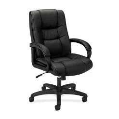 HON High-Back Executive Chair, Black Vinyl, Contrast Stitching, Fixed Arms (BSXVL131EN11)
