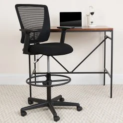 Flash Furniture Ergonomic Mid-Back Mesh Drafting Chair With Black Fabric Seat, Adjustable Foot Ring And Arms [GO-2100-A-GG] -Office Chairs Shop unnamed file 3587