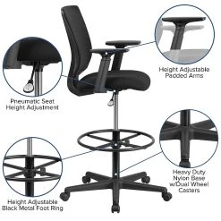 Flash Furniture Ergonomic Mid-Back Mesh Drafting Chair With Black Fabric Seat, Adjustable Foot Ring And Arms [GO-2100-A-GG] -Office Chairs Shop unnamed file 3590