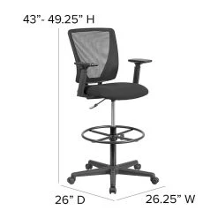 Flash Furniture Ergonomic Mid-Back Mesh Drafting Chair With Black Fabric Seat, Adjustable Foot Ring And Arms [GO-2100-A-GG] -Office Chairs Shop unnamed file 3591