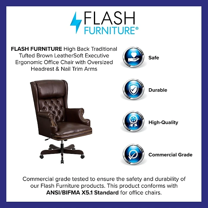 Flash Furniture CIJ600BRN Leathersoft Traditional Executive Chair, Brown 6 Flash Furniture CIJ600BRN Leathersoft Traditional Executive Chair, Brown - Image 4