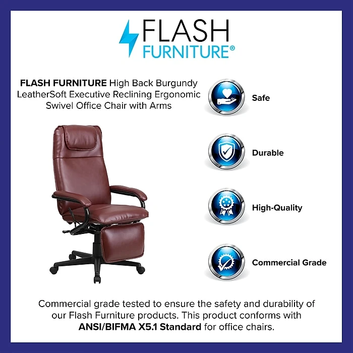 Flash Furniture High-Back LeatherSoft Executive Chair, Fixed Arms, Burgundy 6 Flash Furniture High-Back LeatherSoft Executive Chair, Fixed Arms, Burgundy - Image 4