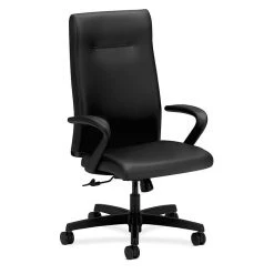 HON Ignition Executive High-Back Chair, Center-Tilt, Fixed Arms, Black Leather