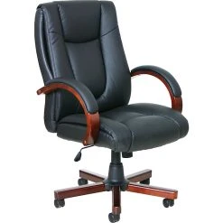 Global OTG® Luxhide Bonded Leather Executive Chair With Wood Arms And Base, Cordovan (OTG11300B)