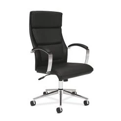 HON High-Back Executive Chair, Center-Tilt, Polished Aluminum, Black SofThread Leather (BSXVL105SB11)