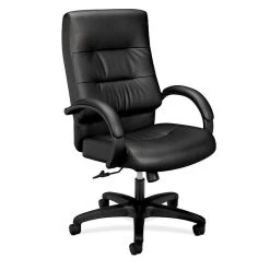 HON Client SofThread Leather Executive High-Back Chair, Center-Tilt, Fixed Arms, Black (BSXVL691SB11)