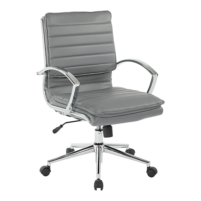 Office Star Pro-Line II Charcoal Gray Faux Leather Mid-Back Manager's Chair With Chrome Finish Arms And Base (SPX23591C-U42) 4 Office Star Pro-Line II Charcoal Gray Faux Leather Mid-Back Manager's Chair With Chrome Finish Arms And Base (SPX23591C-U42) - Image 2