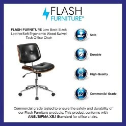 Flash Furniture Mid-Back Black Leather Ergonomic Wood Swivel Task Chair [SD-2658-5-GG] -Office Chairs Shop unnamed file 4408