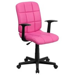 Flash Furniture Mid-Back Quilted Vinyl Task Chair With Nylon Arms, Pink