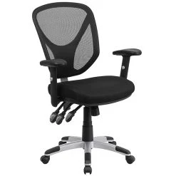 Flash Furniture Mid-Back Black Mesh Swivel Task Chair, Triple Paddle Control, Height-Adjustable Arms