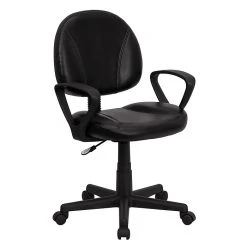 Flash Furniture Mid Back Leather Ergonomic Task Chair With Arms, Black (BT688BKA)