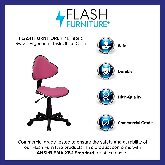 Flash Furniture Fabric Ergonomic Task Chairs With Chrome Metal Band Accent (BT699PINK) 6 Flash Furniture Fabric Ergonomic Task Chairs With Chrome Metal Band Accent (BT699PINK) - Image 4