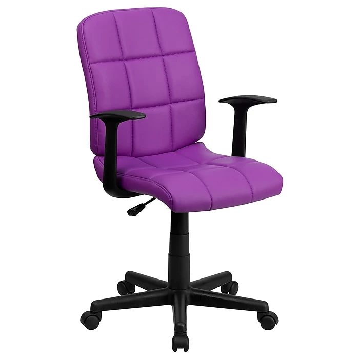 Flash Furniture Mid-Back Quilted Vinyl Task Chair With Nylon Arms, Purple 3 Flash Furniture Mid-Back Quilted Vinyl Task Chair With Nylon Arms, Purple