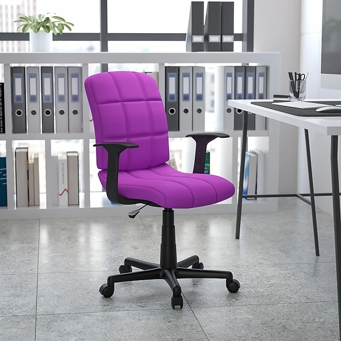 Flash Furniture Mid-Back Quilted Vinyl Task Chair With Nylon Arms, Purple 4 Flash Furniture Mid-Back Quilted Vinyl Task Chair With Nylon Arms, Purple - Image 2