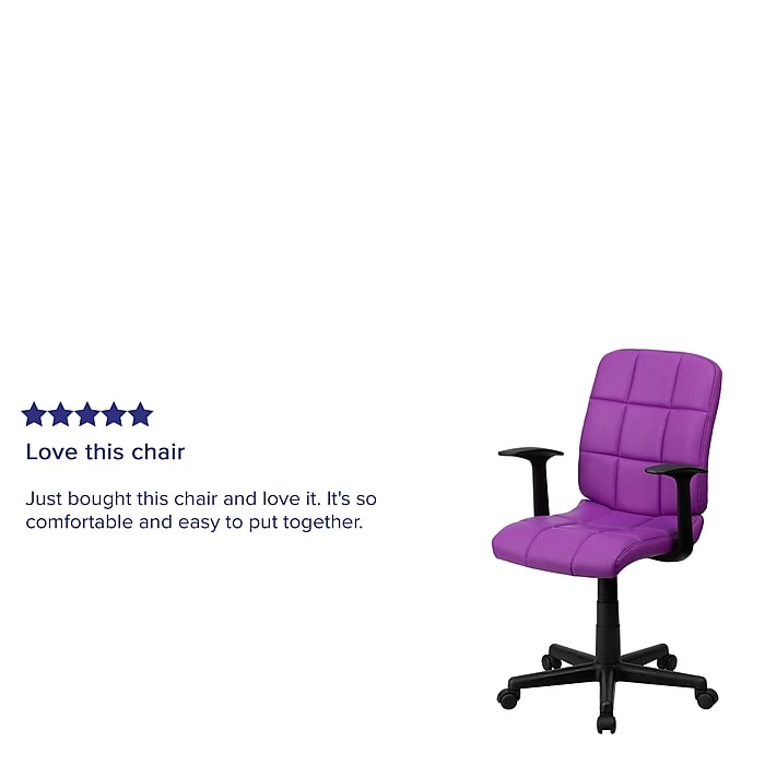 Flash Furniture Mid-Back Quilted Vinyl Task Chair With Nylon Arms, Purple 7 Flash Furniture Mid-Back Quilted Vinyl Task Chair With Nylon Arms, Purple - Image 5