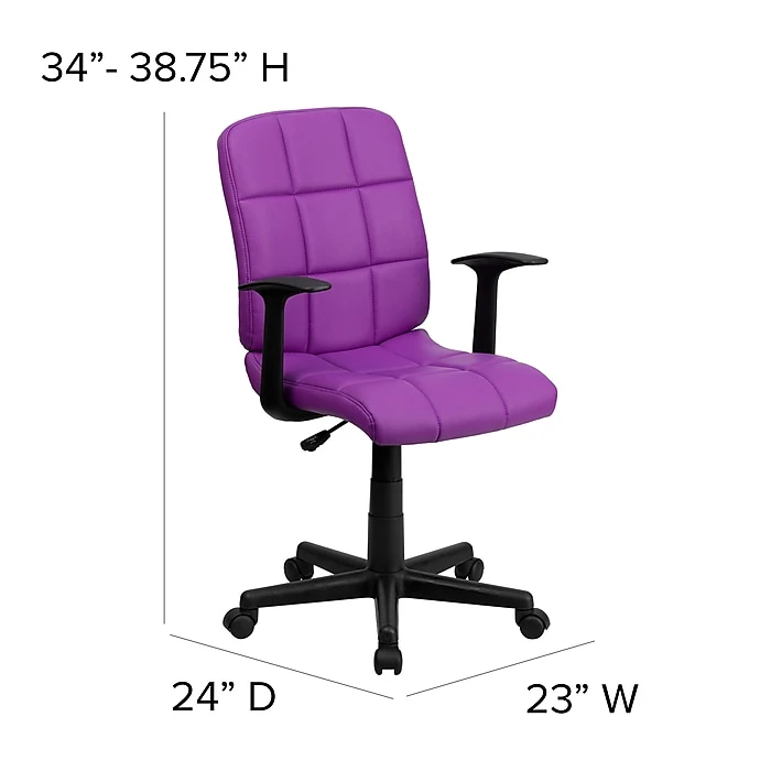 Flash Furniture Mid-Back Quilted Vinyl Task Chair With Nylon Arms, Purple 9 Flash Furniture Mid-Back Quilted Vinyl Task Chair With Nylon Arms, Purple - Image 7