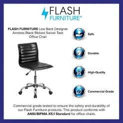 Flash Furniture Vinyl Low Back Armless Ribbed Designer Swivel Task Chair, Black (DS512BBK) -Office Chairs Shop unnamed file 4829
