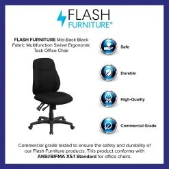 Flash Furniture BT90297M Fabric-Upholstered Mid-Back Multi-Functional Ergo Swivel Task Chair, Black -Office Chairs Shop unnamed file 4838