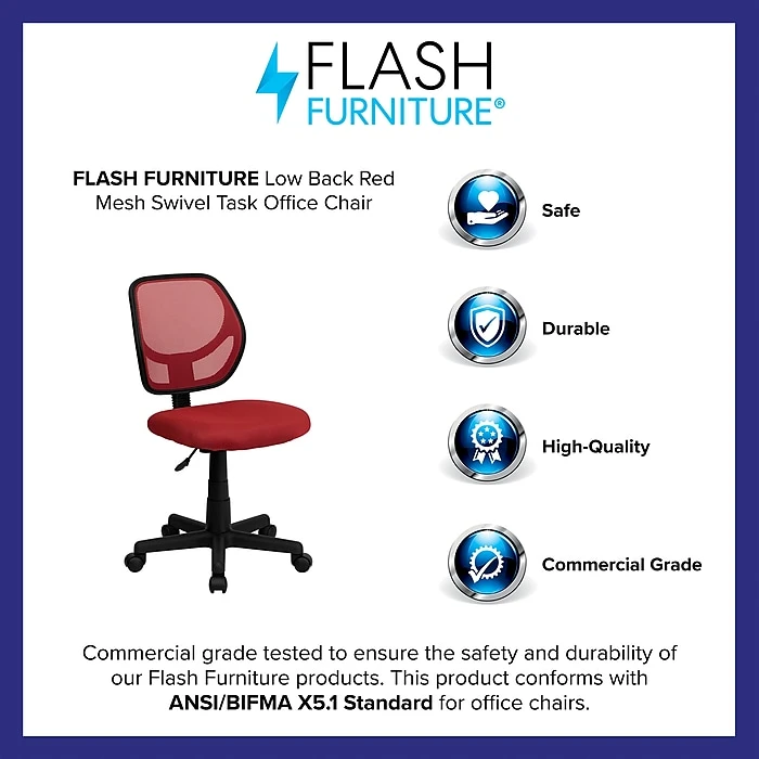 Flash Furniture Mid-Back Task Chair, Red 6 Flash Furniture Mid-Back Task Chair, Red - Image 4