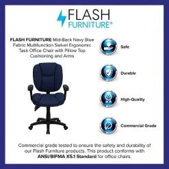 Flash Furniture Mid Back Fabric Multi-Functional Ergonomic Task Chair With Arms, Navy Blue -Office Chairs Shop unnamed file 5123